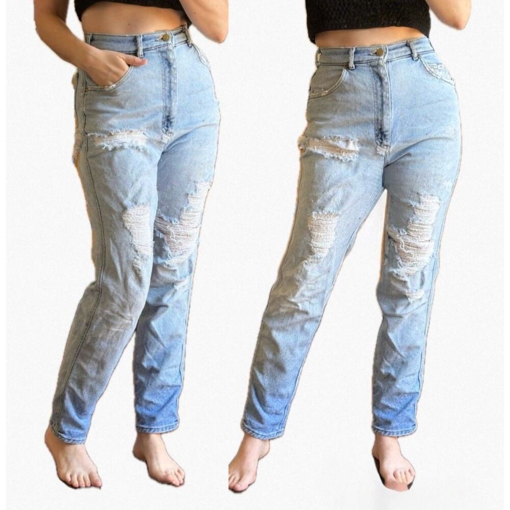 Vtg Lee High Waisted Distressed Jeans Acid Wash Grunge Butt Blowout Size 4 90s